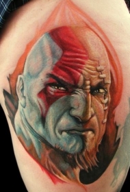 非常逼真的彩色邪恶部落男子肖像纹身图案