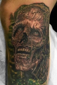 小腿处彩色的怪物头像彩色纹身图案