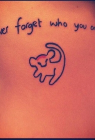 腰侧简约小老虎和英文纹身图案