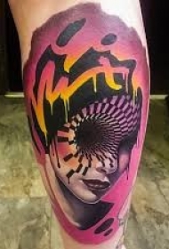 神秘彩色的女人肖像纹身图案