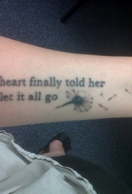 手臂很酷的黑l色蒲公英和字母纹身图案