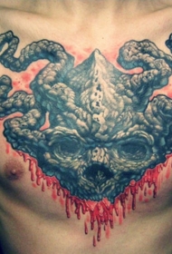 胸部彩绘血腥恶魔面具纹身图案