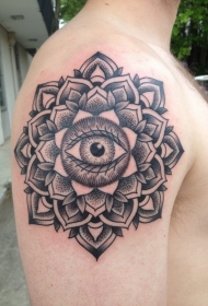 大臂装饰风格黑色神秘梵花与眼睛纹身图案