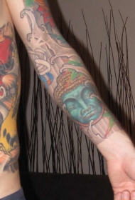 手臂哭泣的蓝色佛像纹身图案