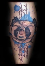 小腿new school彩色熊猫纹身图案