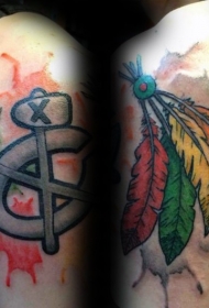 泼墨彩绘小清新羽毛船舵纹身图案