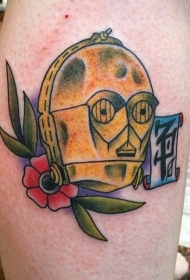 old school彩色花蕊金属面具纹身图案