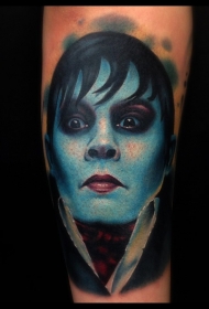 现实主义风格彩色毛骨悚然男子脸纹身图案