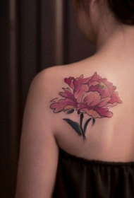 后背傲世而独立的牡丹花彩绘纹身图案