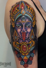老学校风格色彩的印度教女神纹身