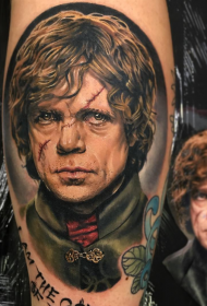 小腿写实游戏英雄肖像纹身图案