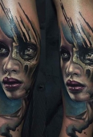 手臂彩色现实主义风格的女人头骨纹身