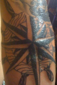 手臂黑色方向盘和玫瑰纹身图片