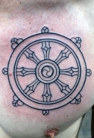 胸部整洁黑色线条船舵纹身图案