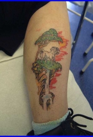小腿美丽的独角兽瀑布纹身图案