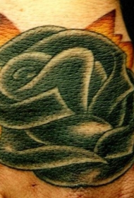 手背old school黑色玫瑰纹身图案