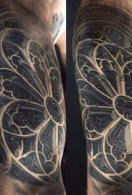 肩部黑灰逼真中世纪的大教堂纹身