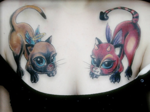 精美的卡通猫咪纹身图案