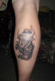 小腿牛头纹身图案