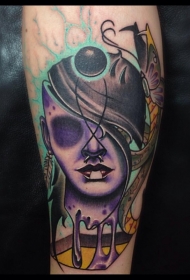 new school彩色令人毛骨悚然的脸与鱼纹身图案
