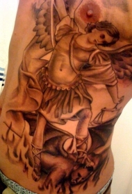 腹部宗教天使与恶魔纹身图案