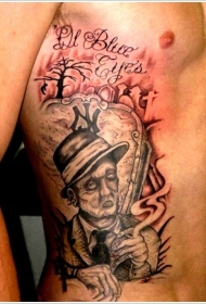 腰侧恐怖电影风格吸烟僵尸纹身图片