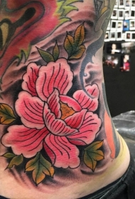 腰部老学校风格的彩色花朵纹身图片