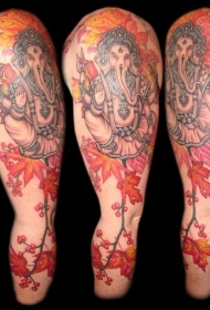手臂彩色印度象神纹身图片