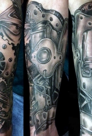 小臂奇妙的黑白机械装置纹身图案