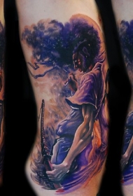 新的学校风格的恶魔武士纹身图案