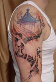 美丽的日本景观手臂纹身图案