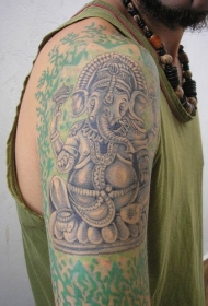 大臂象神甘尼萨与蓝色印度教图腾纹身图案