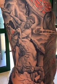 不可思议的黑白古希腊时代侧肋纹身图案