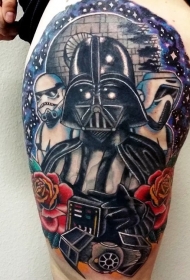 腿部彩色星球大战帝国主题纹身图案