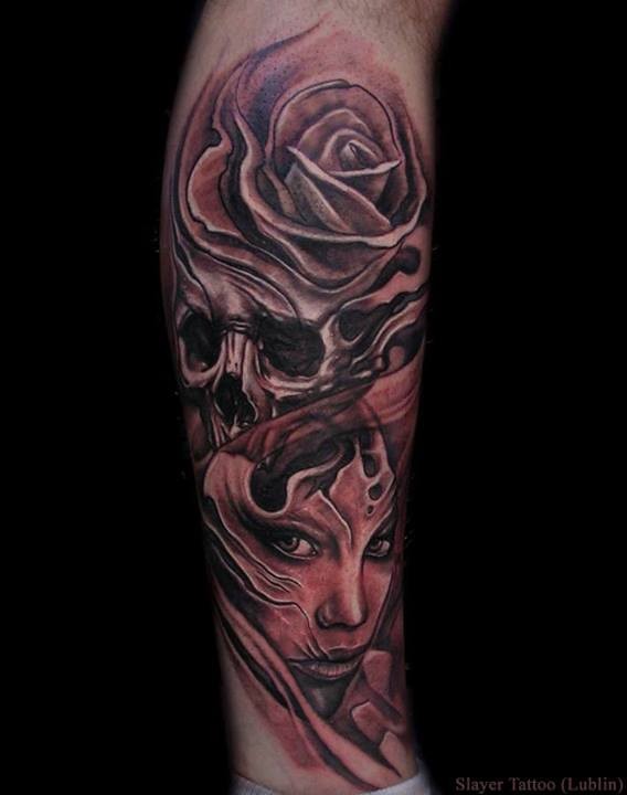 幻想世界黑色神秘女巫与骷髅纹身图案