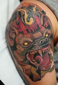 大臂new school彩色烟雾恶魔蝙蝠纹身纹身图案