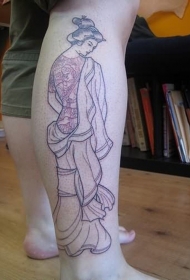 小腿好看的艺妓纹身图案