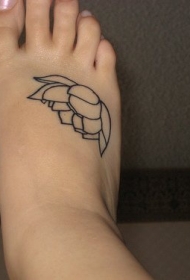 脚背黑色线条莲花纹身图案