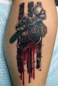 彩色卡通血腥的手与印度斧纹身图案