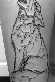 大腿黑色线条的狼纹身图案