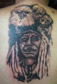 印度巫师与骷髅和鹰纹身图案