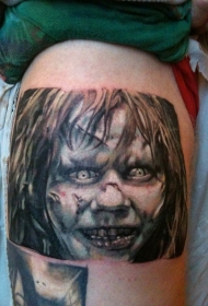 腿部彩色驱魔电影恐怖人物纹身图片