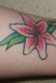 腿部彩色清新百合纹身图案