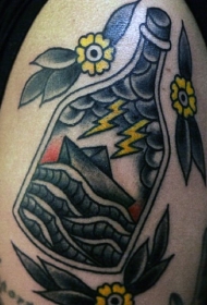 肩部old school彩色瓶子纹身图案