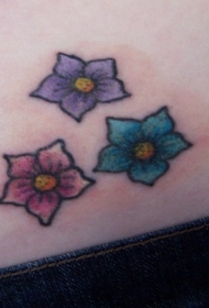 腰部彩色三色花朵纹身图案