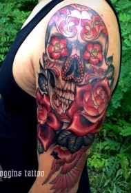 手臂彩色sugar骷髅纹身图案