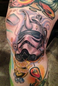 腿部很酷的卡通风暴骑兵盔形茶壶纹身图案