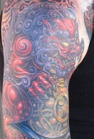 中国神话色彩的唐狮纹身图案