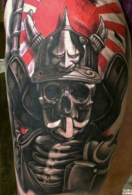 大腿很酷的日本武士盔甲骷髅纹身图案