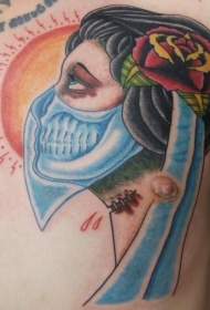 胸部老学校五彩的神秘女人肖像纹身